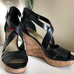 Guess Cork Platform Peep Toe Wedges Sz 10 EU 41